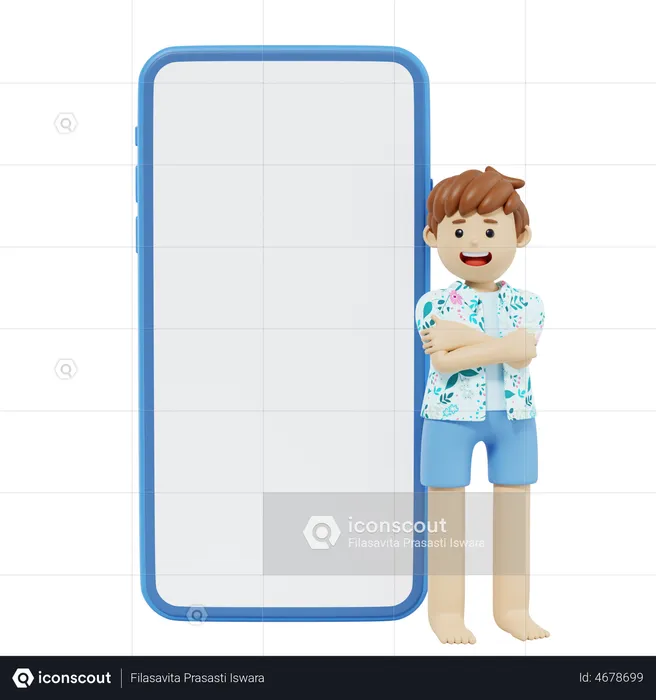Boy Standing With Smartphone  3D Illustration