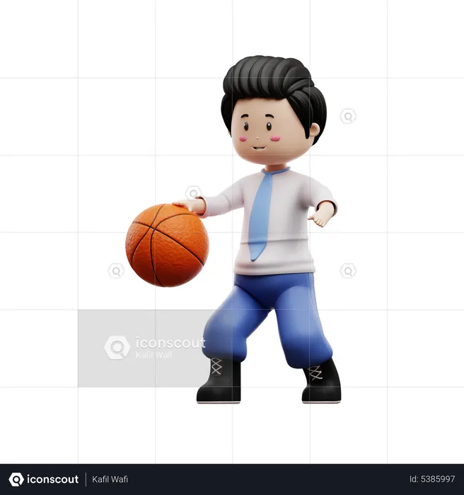 Boy Student dribbling Basketball  3D Illustration