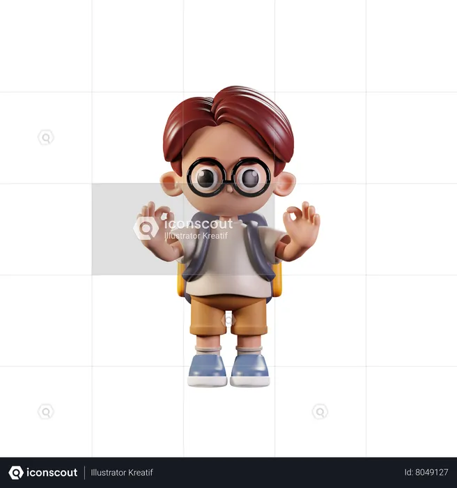 Boy student Giving Ok Hand Gesture  3D Illustration