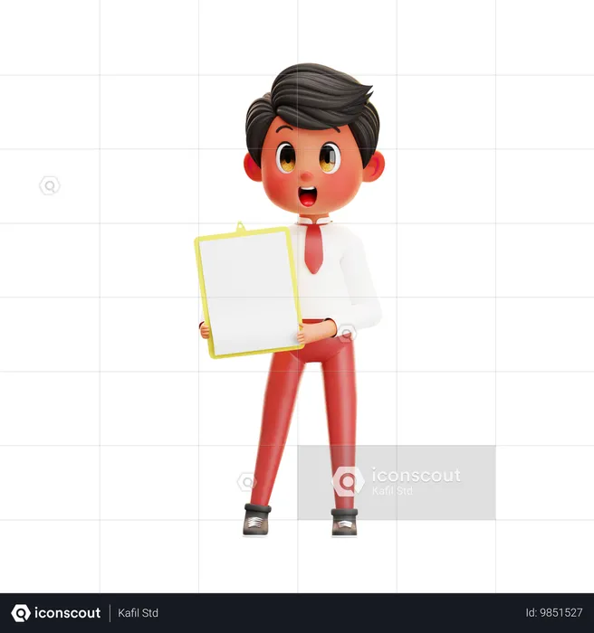 Boy Student Holding A Board  3D Illustration