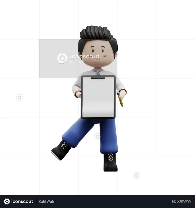Boy Student Holding Assignment Board  3D Illustration