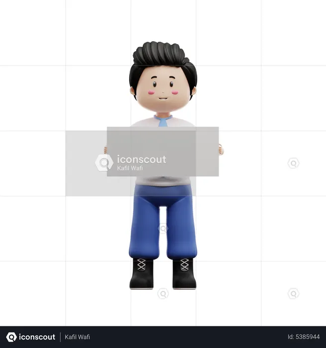 Boy Student Holding Blank Paper  3D Illustration