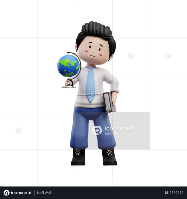 Boy Student Holding Book And Globe  3D Illustration