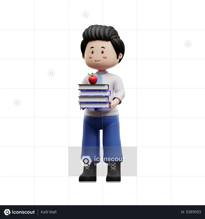 Boy Student Holding Books  3D Illustration