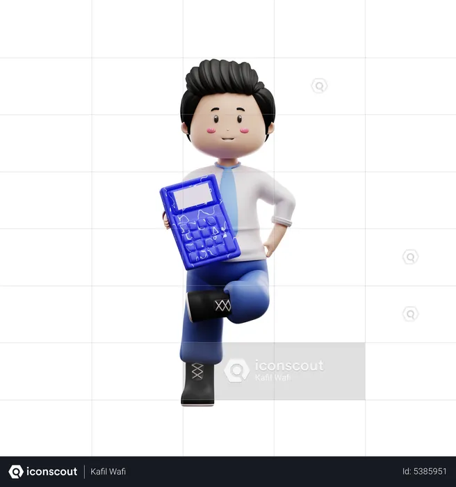 Boy Student Holding Calculator  3D Illustration