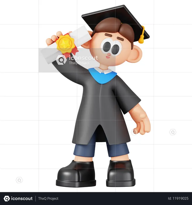Boy Student Holding Graduation Certificate  3D Illustration
