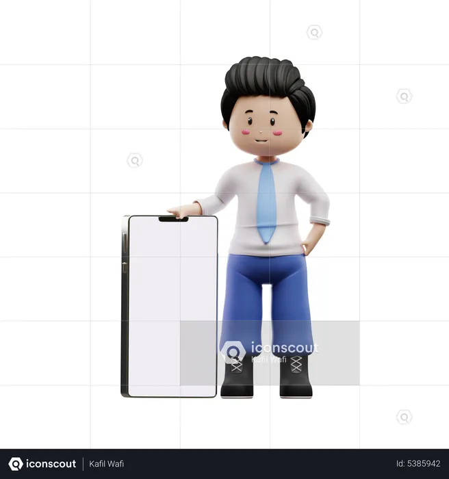 Boy Student Holding Smartphone  3D Illustration