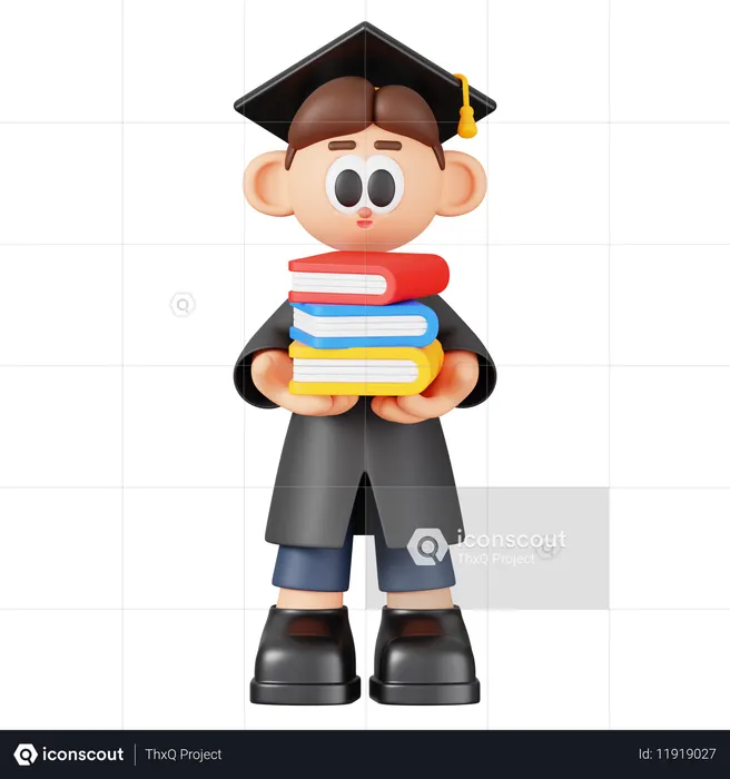 Boy Student Holding Stack Of Books  3D Illustration