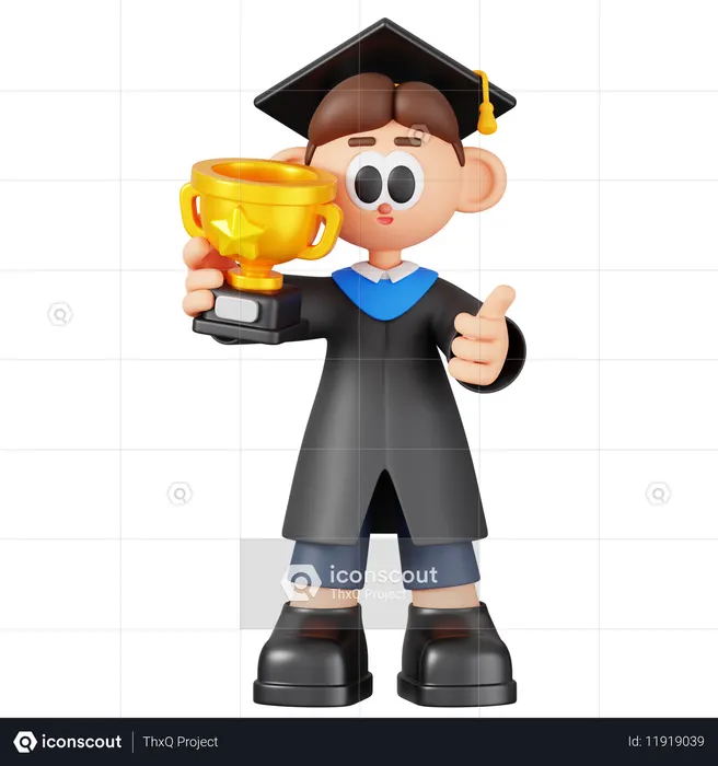 Boy Student Holding Trophy  3D Illustration