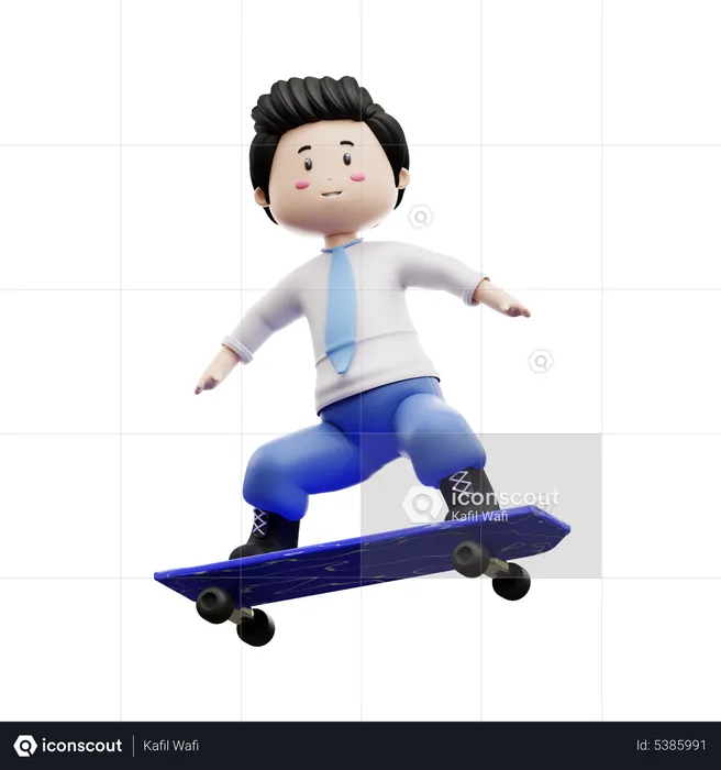 Boy Student Playing Skateboard  3D Illustration