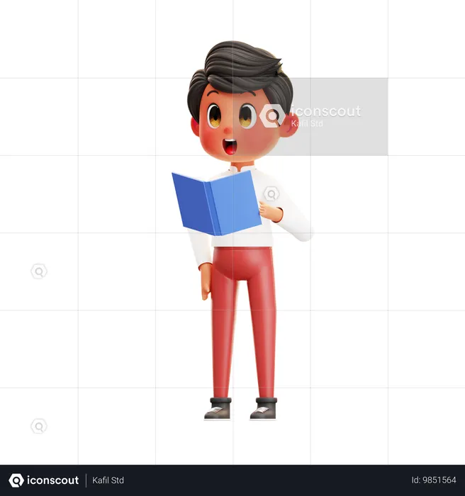 Boy Student Reading Book  3D Illustration