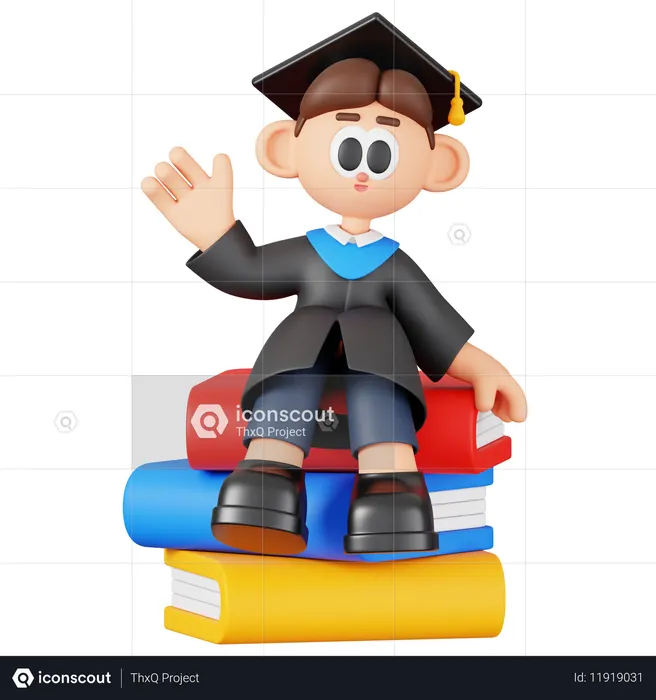 Boy Student Siting On Books  3D Illustration