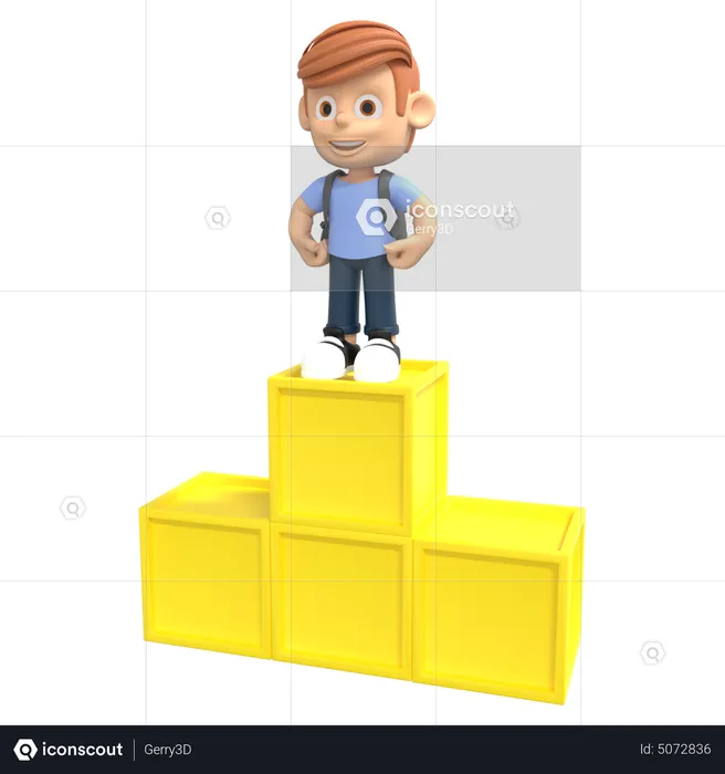 Boy Student standing on podium  3D Illustration