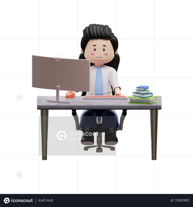 Boy Student Studying On Desk  3D Illustration