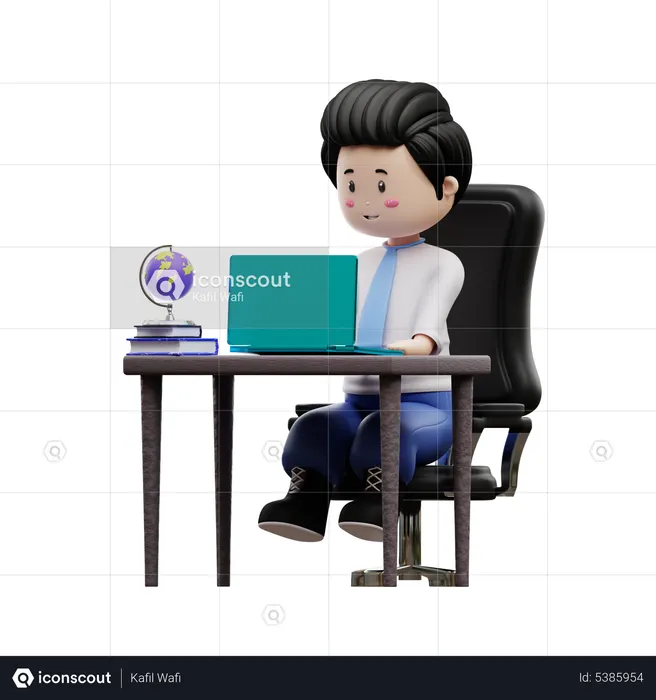 Boy Student Studying On Desk  3D Illustration