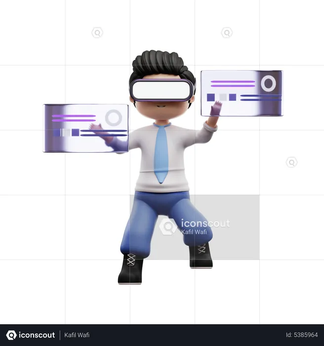 Boy Student Wearing Virtual Reality  3D Illustration