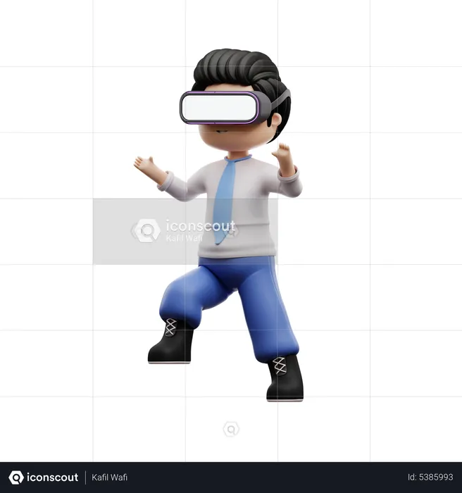 Boy Student Wearing Vr Goggles  3D Illustration