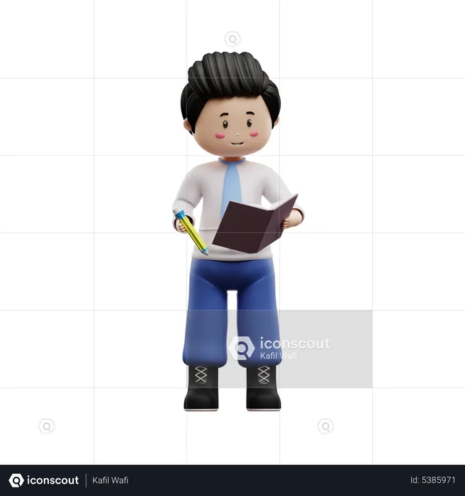 Boy Student Writing Book  3D Illustration
