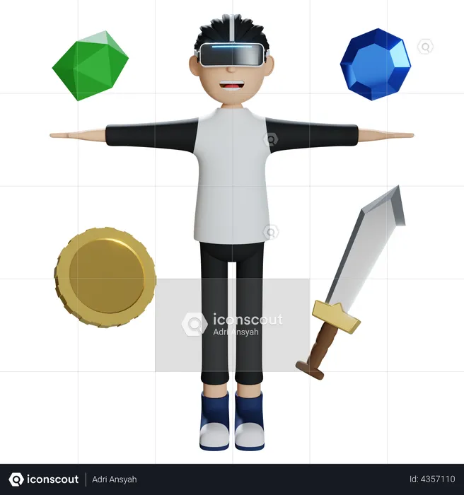 Boy taking gaming experience in Metaverse  3D Illustration