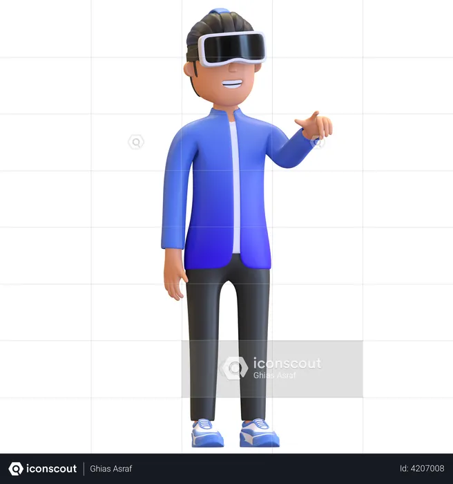 Boy taking virtual experience  3D Illustration