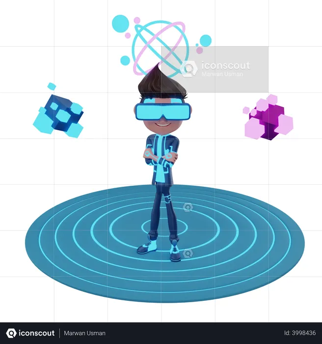 Boy taking VR space experience  3D Illustration