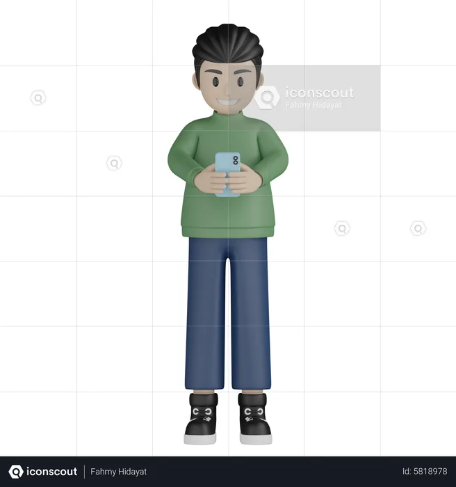 Boy talking selfie using mobile  3D Illustration