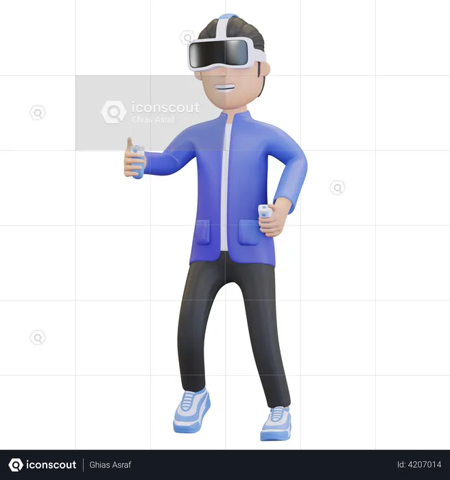 Boy talking virtual reality experience  3D Illustration