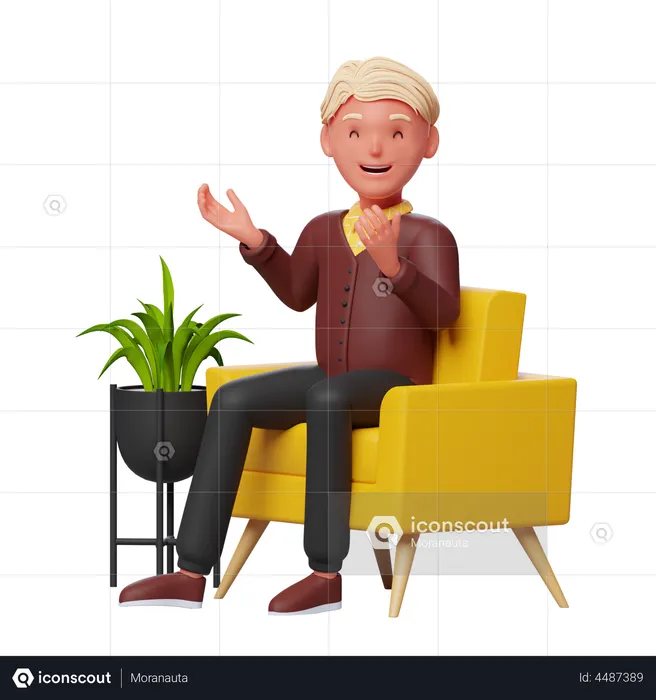 Boy Talking while sitting on sofa  3D Illustration