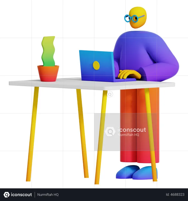 Boy Typing in Laptop on Desk  3D Illustration