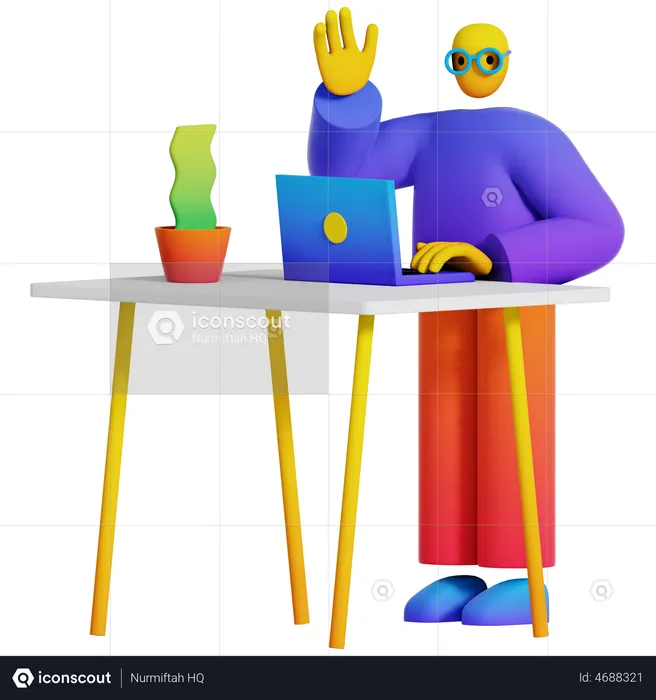 Boy Typing in Laptop on Desk  3D Illustration