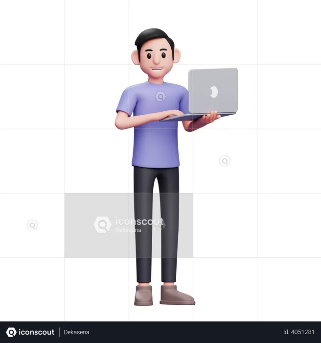 Boy typing on laptop  3D Illustration