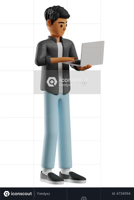 Boy Typing On Laptop  3D Illustration