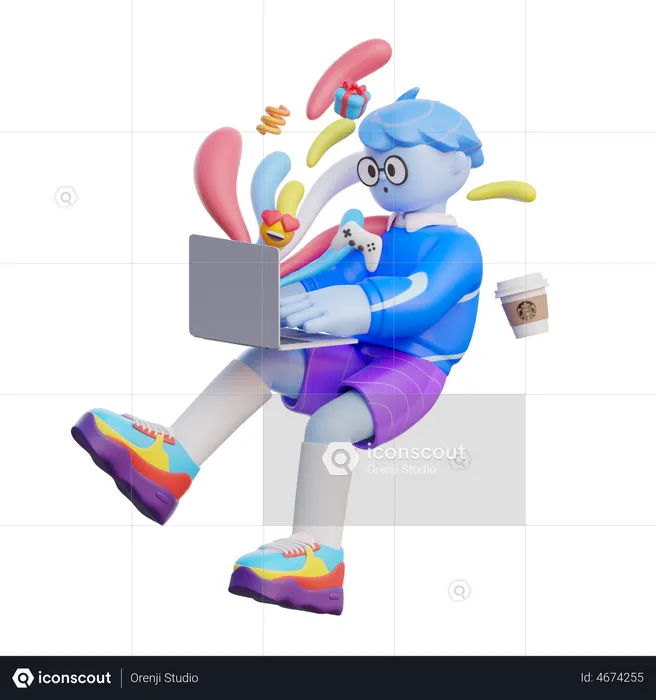 Boy Using Computer  3D Illustration
