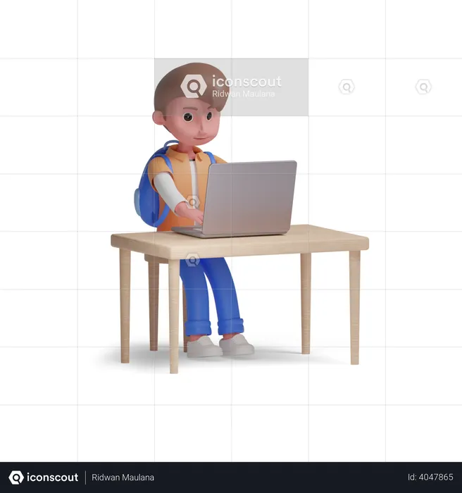 Boy using laptop  3D Illustration