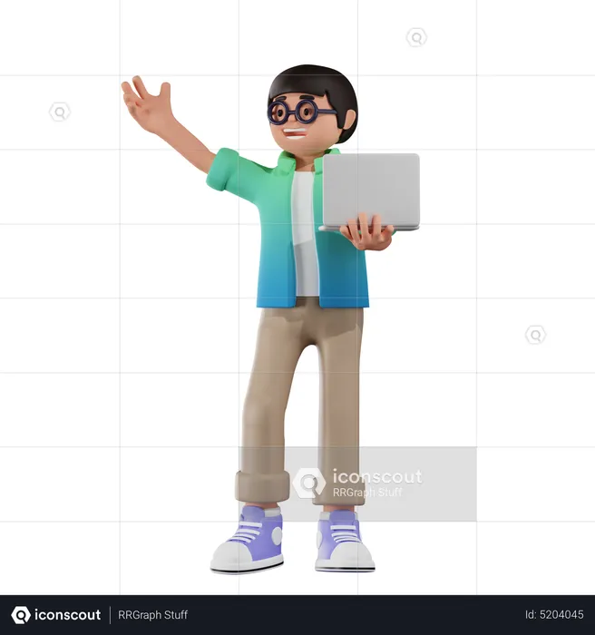 Boy Using Laptop  3D Illustration