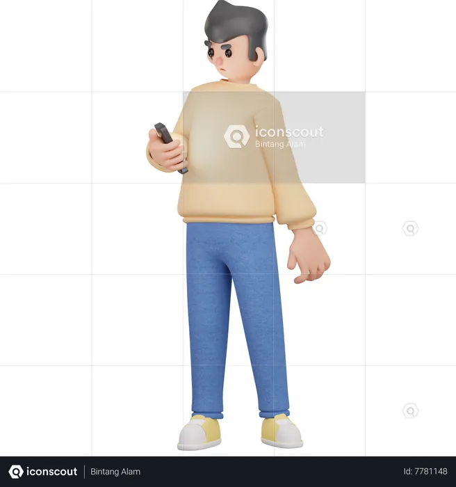 Boy Using Mobile  3D Illustration