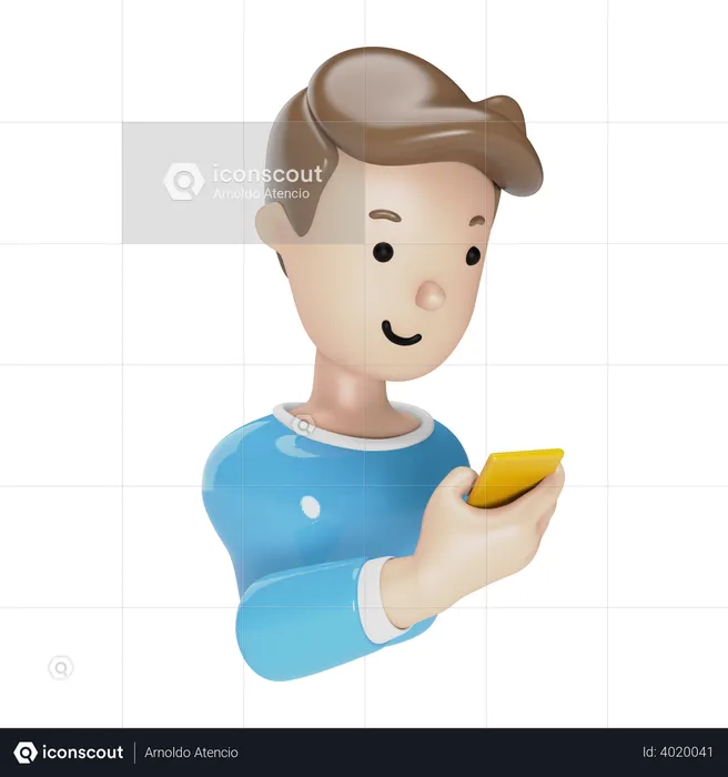 Boy using phone  3D Illustration