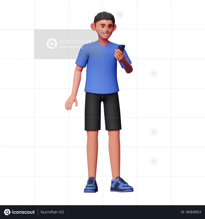 Boy Using Phone  3D Illustration