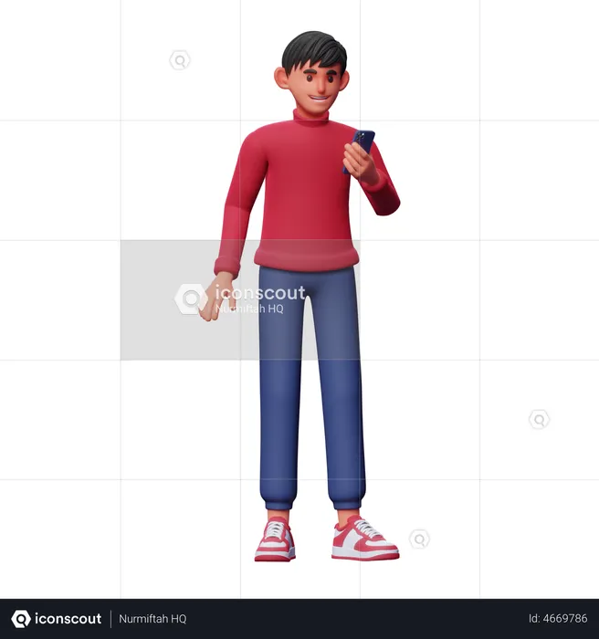 Boy Using Phone  3D Illustration
