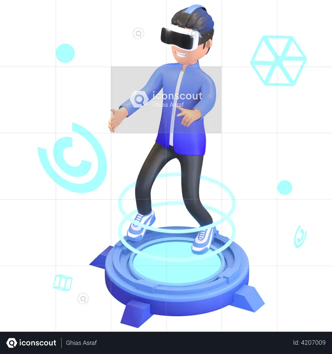 Boy using Virtual Reality device  3D Illustration