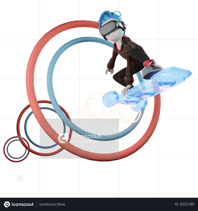 Boy using VR hoverboard  3D Icon