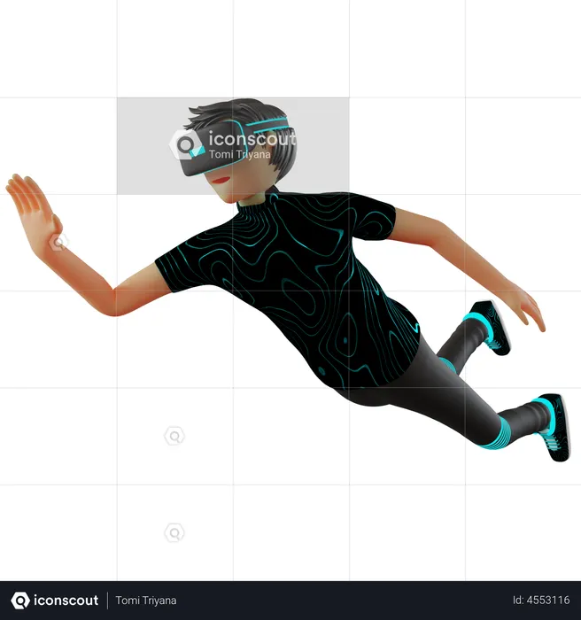 Boy using VR tech  3D Illustration