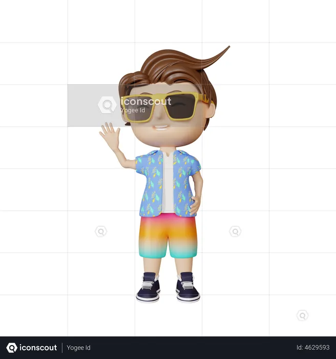 Boy waiving hand  3D Illustration