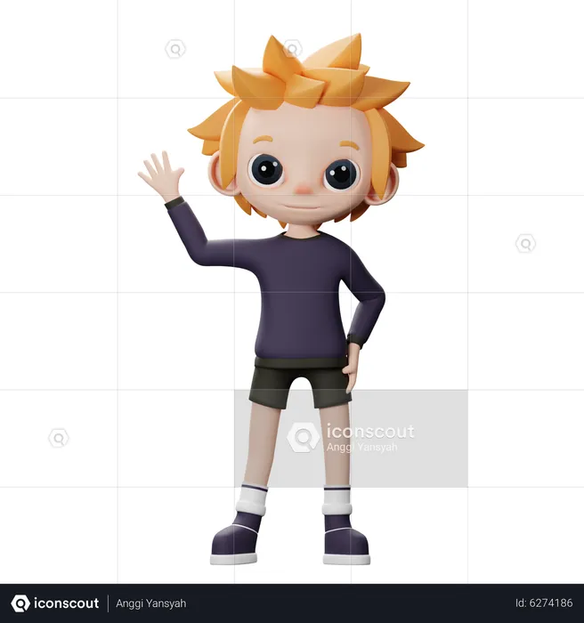 Boy waiving hand  3D Illustration