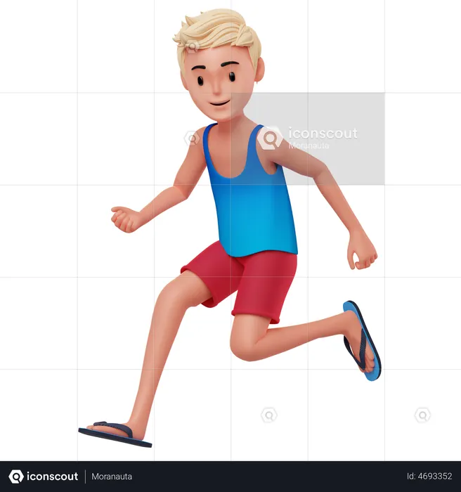 Boy Walking on Beach  3D Illustration