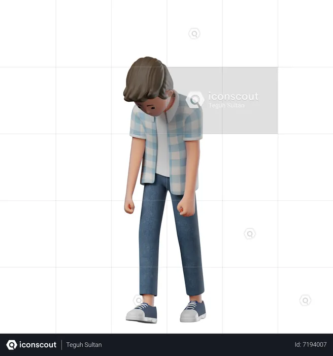 Boy Walking Sad  3D Illustration