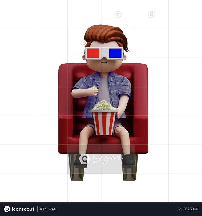 Boy Watching Movie  3D Illustration