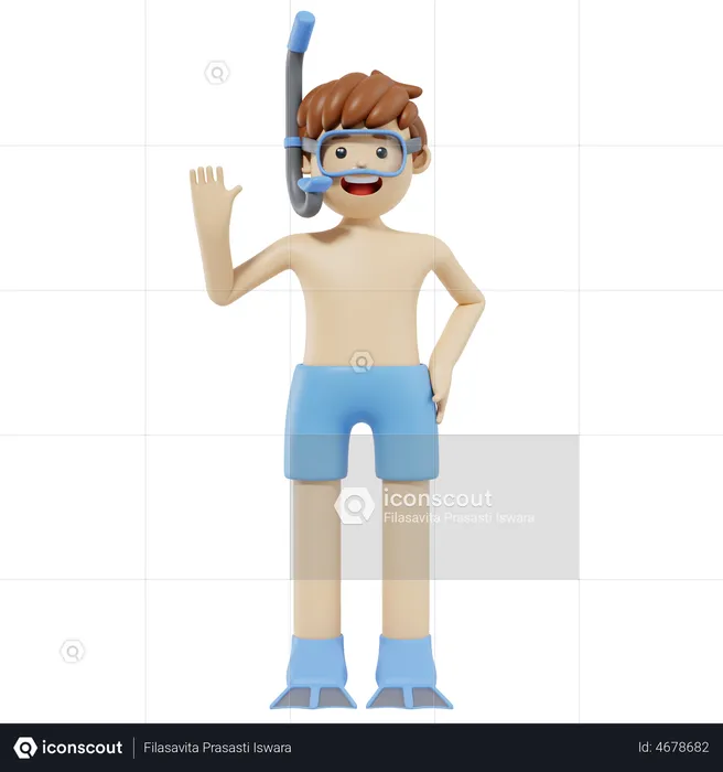 Boy Wearing Snorkel  3D Illustration