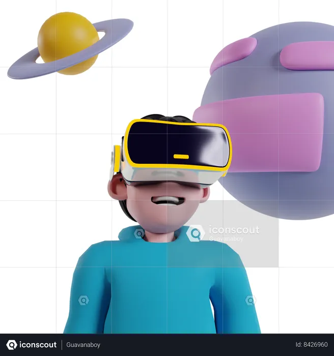 Boy wearing VR glasses and exploring universe  3D Illustration