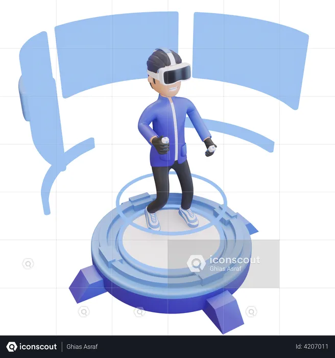 Boy wearing VR headset  3D Illustration